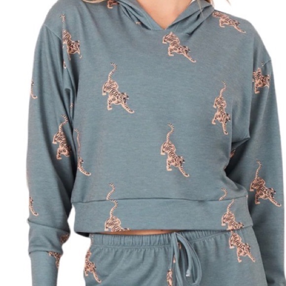 NWT Onzie tiger print cropped long sleeve hoodie and relaxed joggers set - Picture 3 of 16